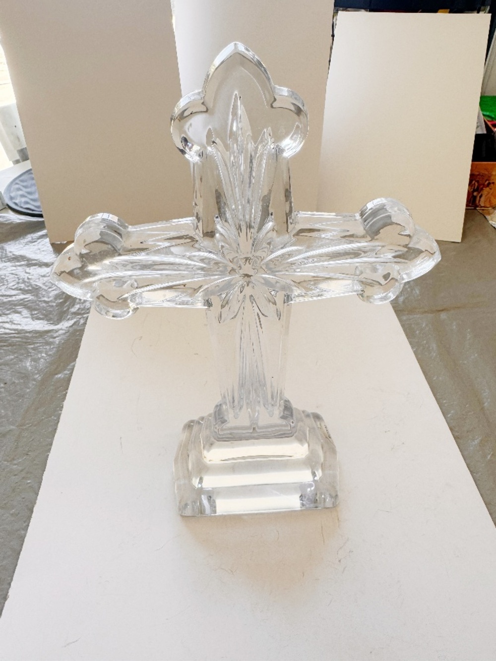 Vintage Crystal Glass Standing Cross 10" Royal Limited Religious Easter Decor